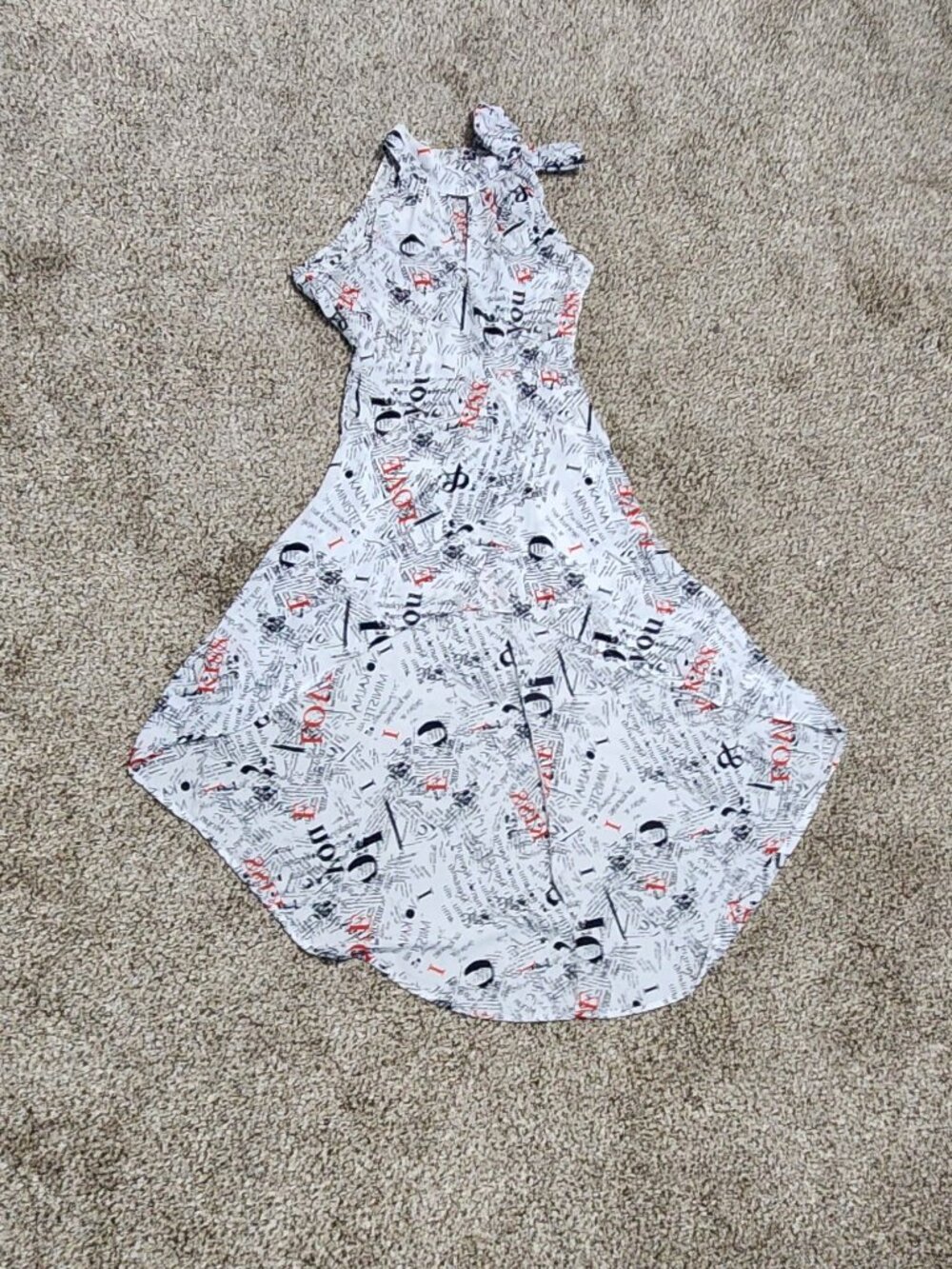 New York & Company Newspaper Print Dress Halter High Low Midi XS Black White